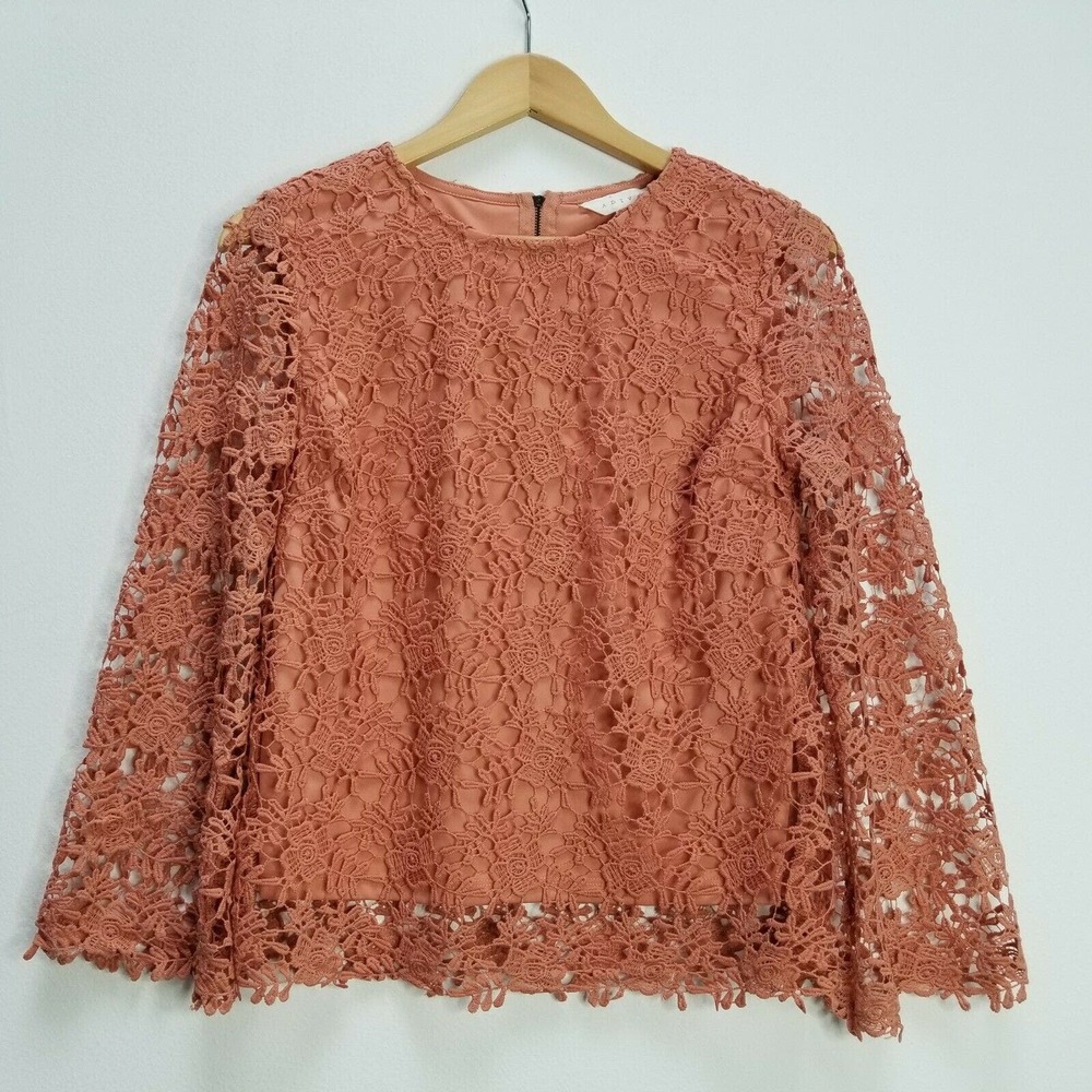 ADIVA NEW Romantic Crochet Lace Blouse Top Lined Orange Women's Size Small - Picture 3 of 12